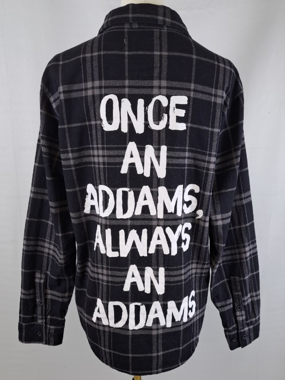 Cakeworthy Wednesday Addams Family Plaid Flannel Shirt "Once An Addams" Unisex M
